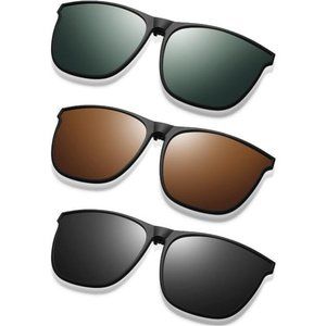 3 Pair Polarized Clip-on Sunglasses Large Anti-glare TR90 Frame Lightweigh Flip